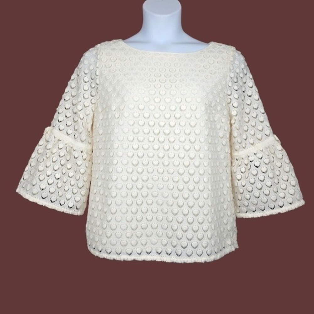 Talbots Womens RSVP 3/4 Bell Sleeve Ivory Lace Top Size M NWT